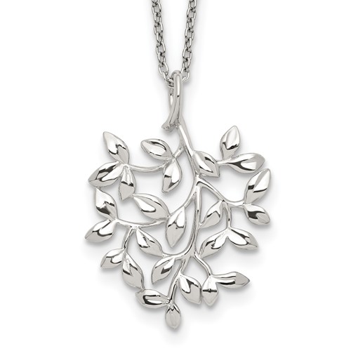 Sterling Silver Rhodium-plated Polished CZ Leaf Necklace, 18"