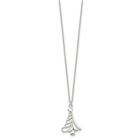 Sterling Silver Polished Swirled Christmas Tree Necklace, 18" view 2