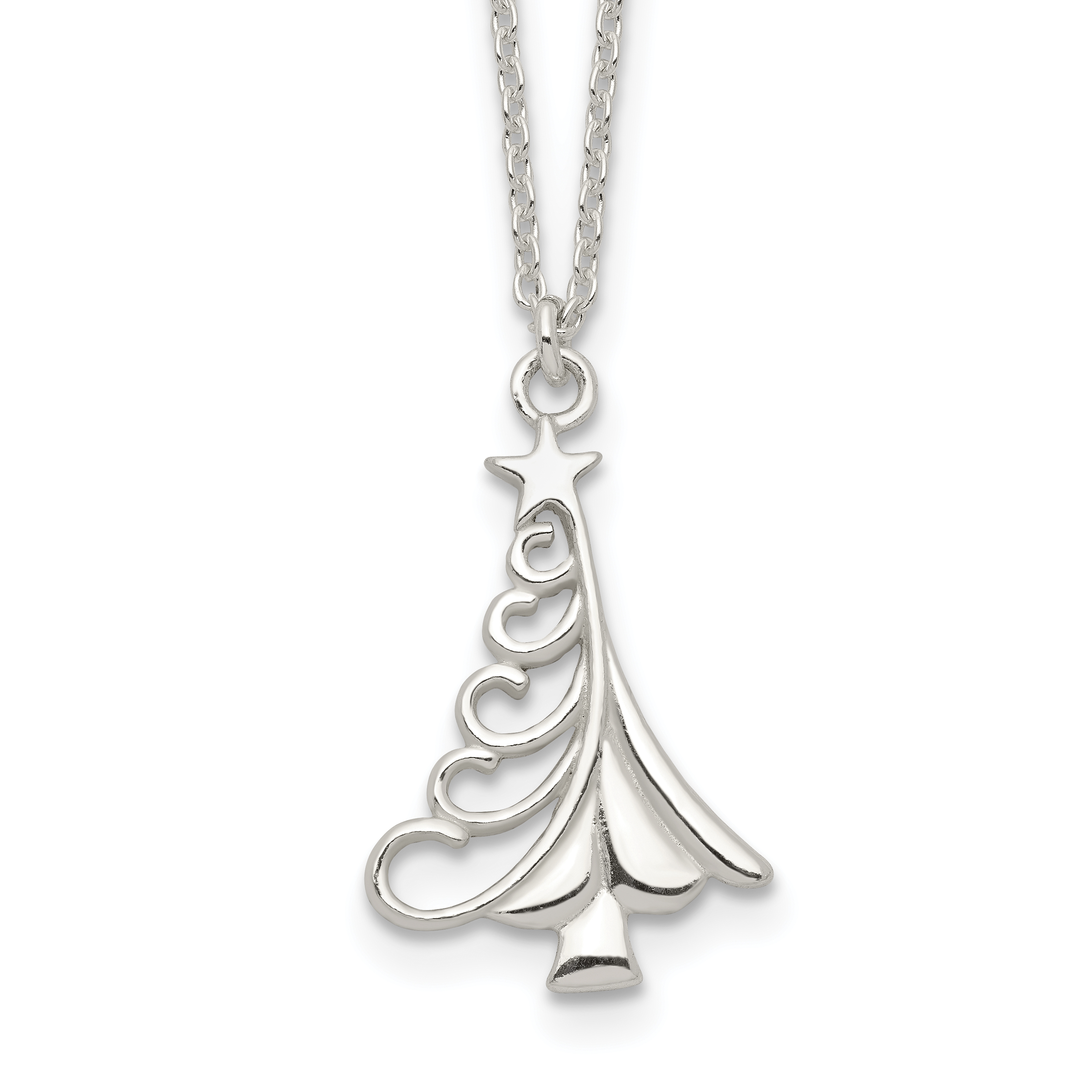 Sterling Silver Polished Christmas Tree Necklace (QG3709-18)