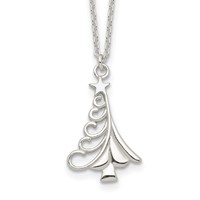 Sterling Silver Polished Swirled Christmas Tree Necklace, 18" view 1