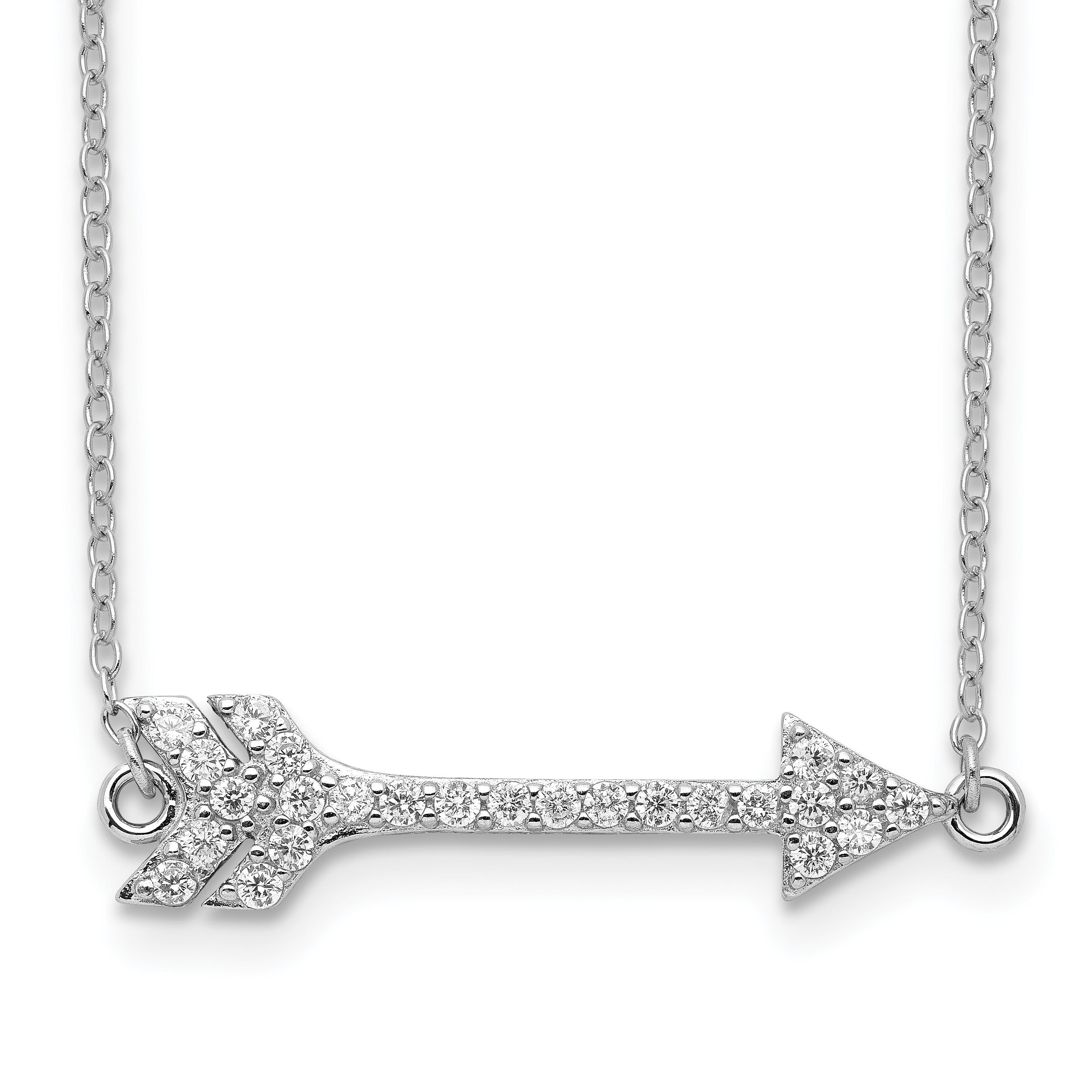 Sterling Silver Rhodium-plated CZ Arrow w/2in ext. Necklace (QG3712-16)