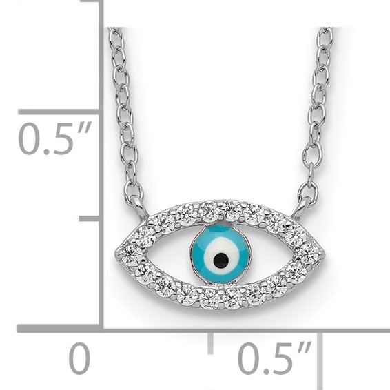Sterling Silver Rhodium-plated Enamel Eye w/CZ Necklace