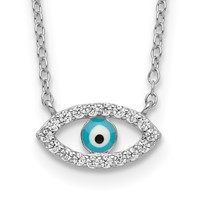 Sterling Silver Rhodium-plated Enamel Eye Necklace with CZ, 18" view 1