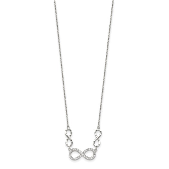 Sterling Silver RH-plated Polished CZ Infinity Symbol Necklace