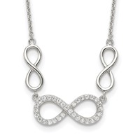 Sterling Silver Rhodium-plated Polished CZ Infinity Symbols Necklace, 18" view 1