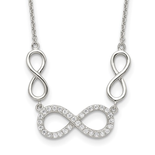 Sterling Silver Rhodium-plated Polished CZ Infinity Symbols Necklace, 18"
