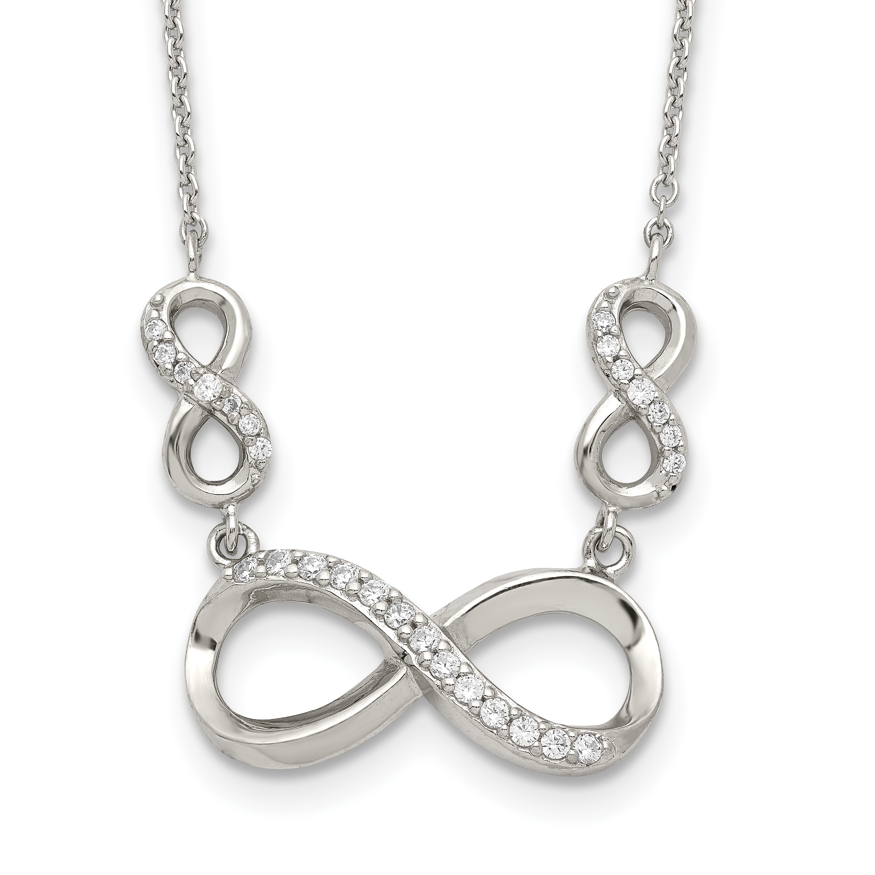 Sterling Silver Rhodium-plated Polished CZ Infinity Symbol Necklace (QG3720-18)