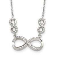 Sterling Silver Rhodium-plated Polished CZ Infinity Symbols Necklace, 18" view 1