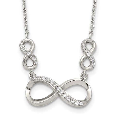 Sterling Silver Rhodium-plated Polished CZ Infinity Symbols Necklace, 18"