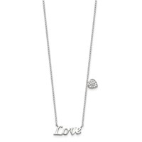 Sterling Silver Rhodium-plated Polished Love Necklace with CZ Heart Charm, 18" view 2