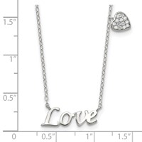 Sterling Silver Rhodium-plated Polished Love Necklace with CZ Heart Charm, 18" view 3