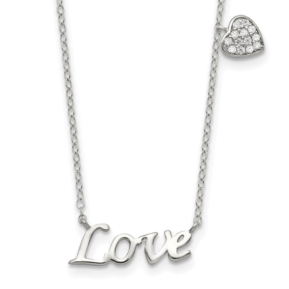 Sterling Silver Rhodium-plated Polished LOVE with CZ Heart Necklace (QG3726-18)