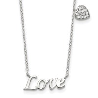 Sterling Silver Rhodium-plated Polished Love Necklace with CZ Heart Charm, 18" view 1