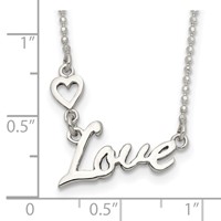 Sterling Silver Polished Love Necklace with Heart, 18" view 3