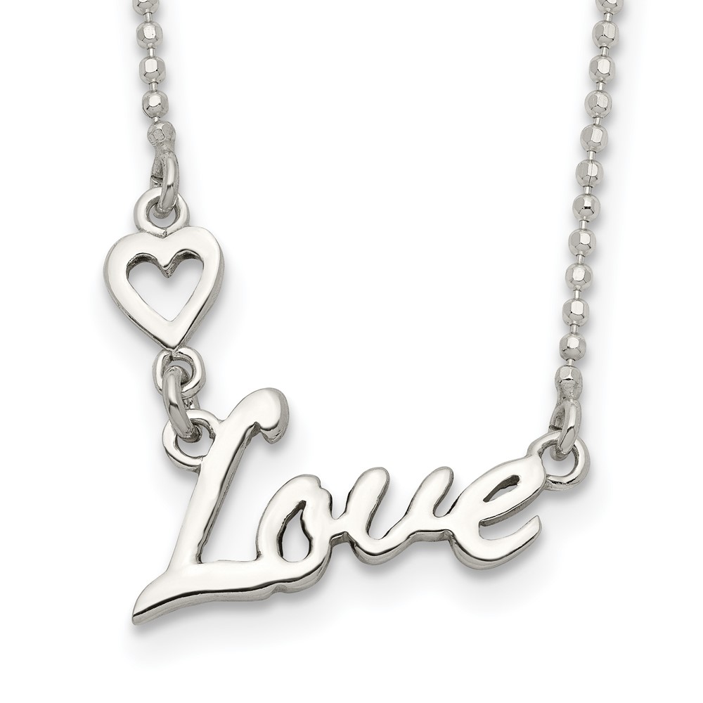 Sterling Silver Polished LOVE w/Heart Necklace (QG3727-18)