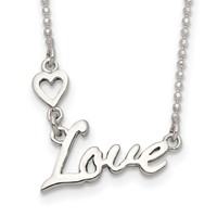 Sterling Silver Polished Love Necklace with Heart, 18" view 1