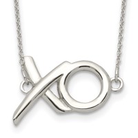 Sterling Silver Polished XO Necklace with 2 Inch Extension, 16" view 1