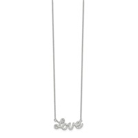 Sterling Silver Rhodium-plated Polished CZ Love Necklace, 18" view 2