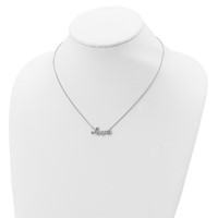 Sterling Silver Rhodium-plated Polished CZ Love Necklace, 18" view 4
