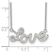 Sterling Silver Rhodium-plated Polished CZ Love Necklace, 18" view 3