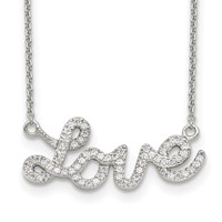 Sterling Silver Rhodium-plated Polished CZ Love Necklace, 18" view 1