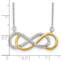 Sterling Silver Flash Gold-plated CZ Double Infinity Symbol Necklace, 17.5" view 3