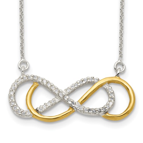Sterling Silver Flash Gold-plated CZ Double Infinity Symbol Necklace, 17.5"