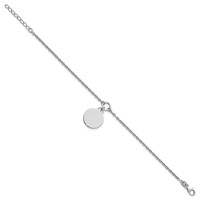 Sterling Silver Rhodium-plated Engravable 15mm Round Disc Cable Link Bracelet with 1 Inch Extension - 7in view 2
