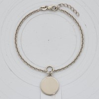 Sterling Silver Rhodium-plated Engravable 15mm Round Disc Cable Link Bracelet with 1 Inch Extension - 7in view 4