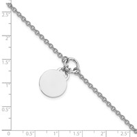 Sterling Silver Rhodium-plated Engravable 15mm Round Disc Cable Link Bracelet with 1 Inch Extension - 7in view 5