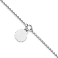 Sterling Silver Rhodium-plated Engravable 15mm Round Disc Cable Link Bracelet with 1 Inch Extension - 7in view 1