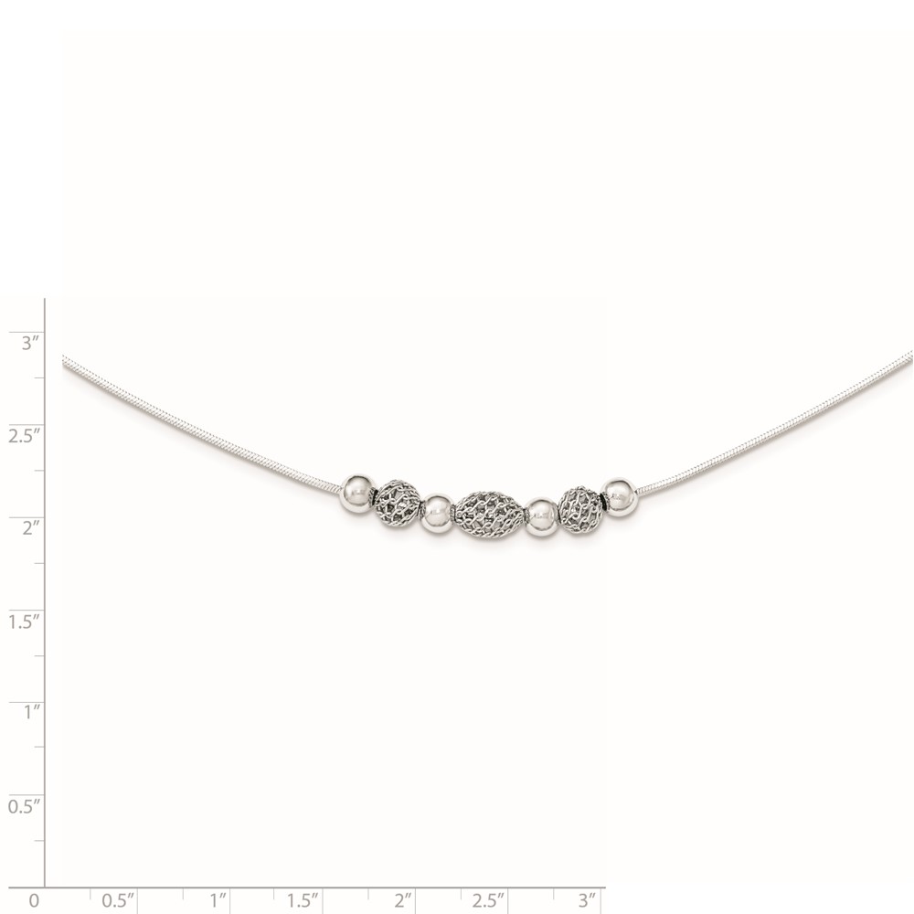 Sterling Silver Rhodium-plated Polished Filigree Bead Necklace (QG3768-18)