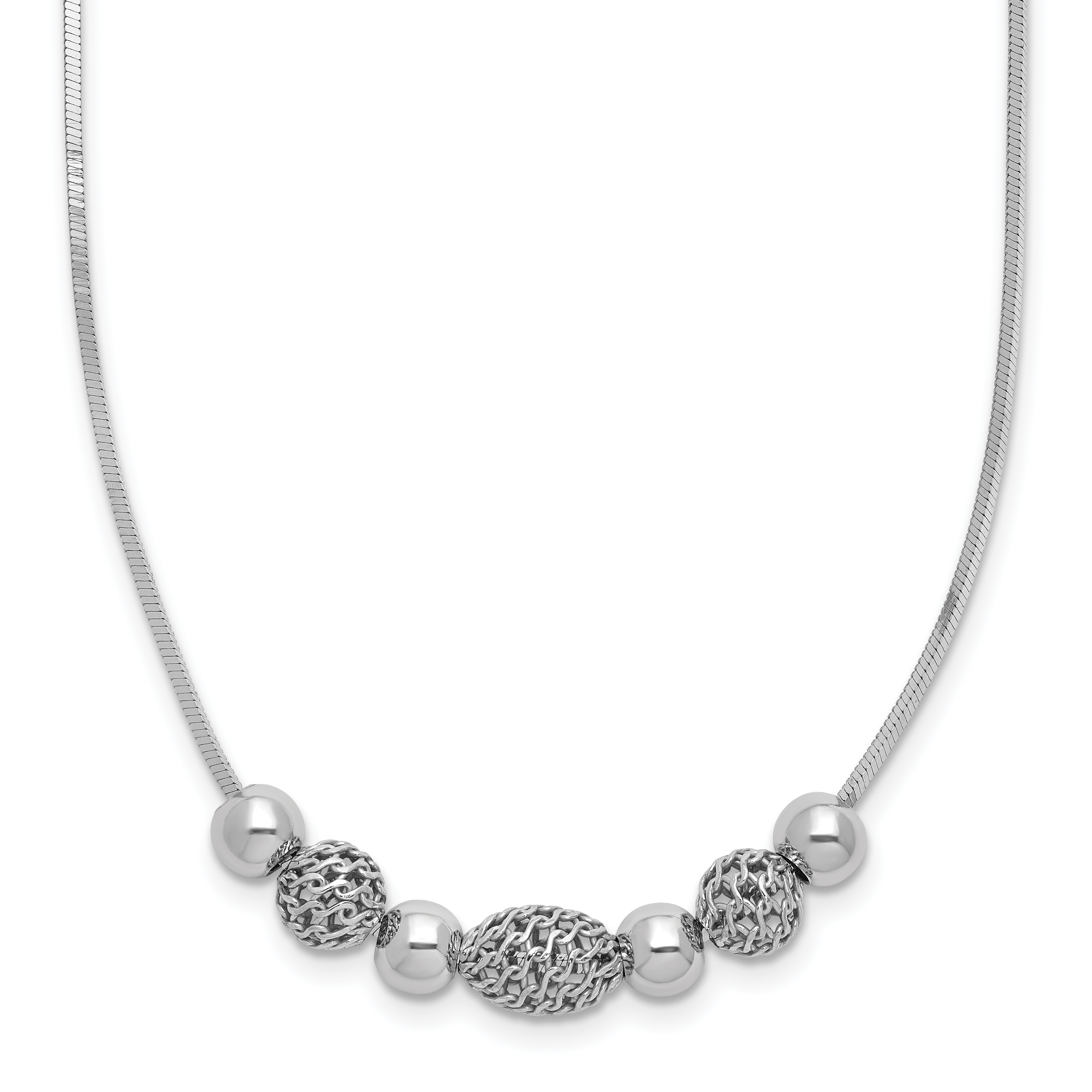 Sterling Silver Rhodium-plated Polished Filigree Bead Necklace (QG3768-18)