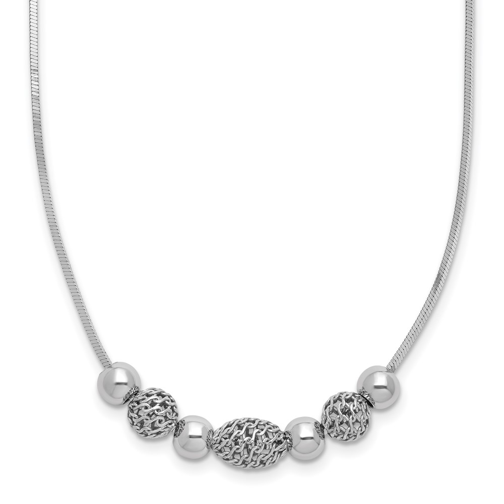 Sterling Silver Rhodium-plated Polished Filigree Bead Necklace (QG3768-18)