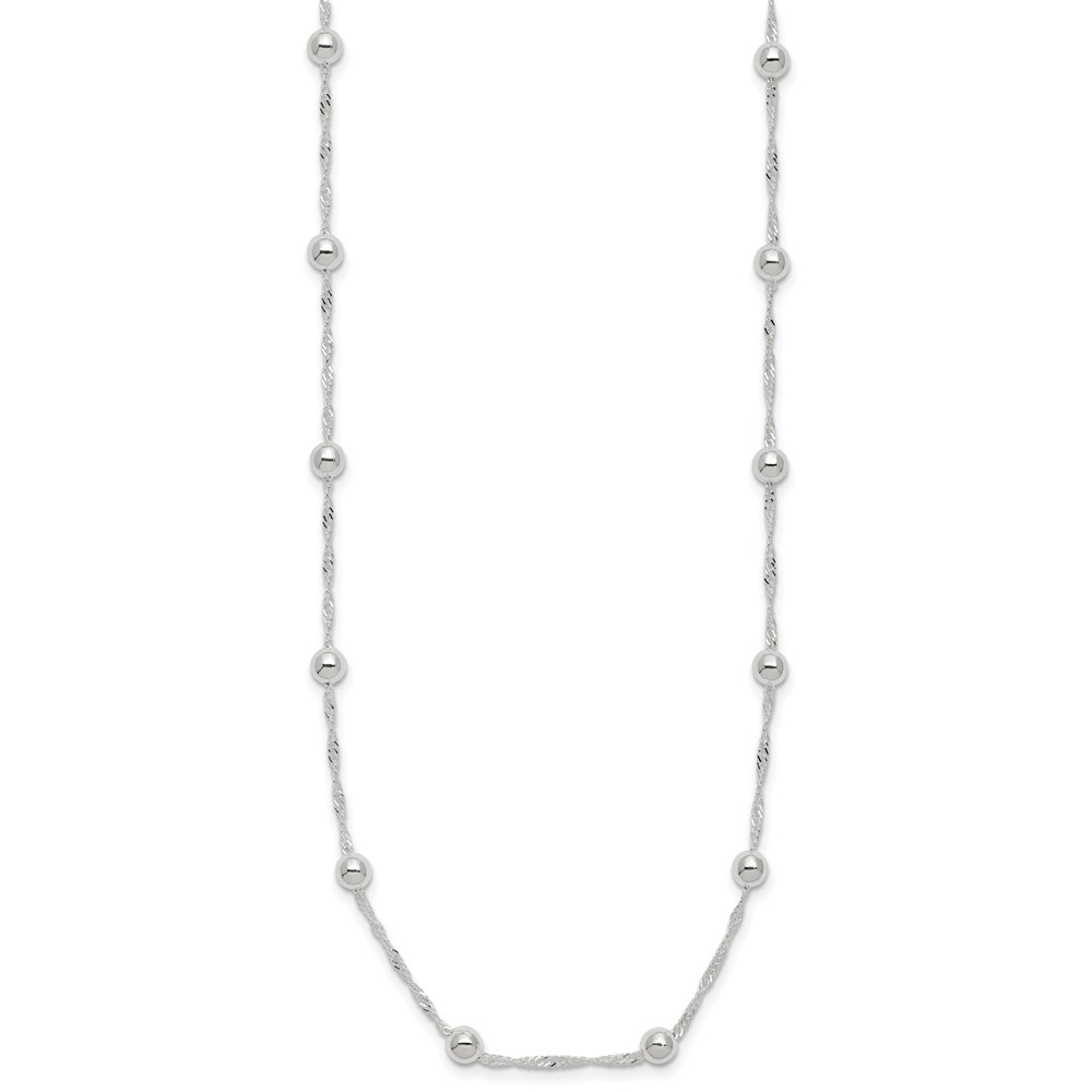 Sterling Silver Polished Beaded 18in Necklace (QG3779-18)