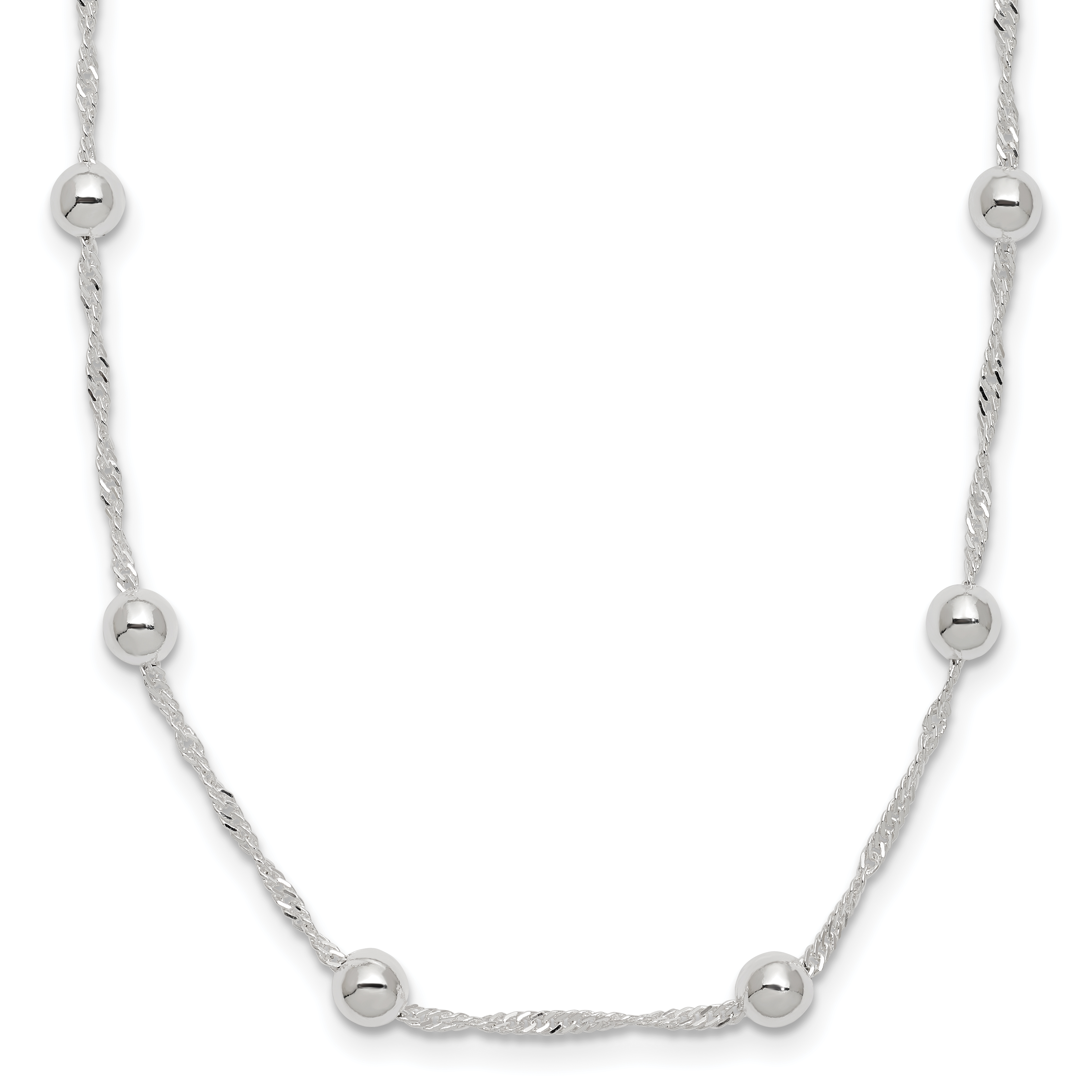 Sterling Silver Polished Beaded 18in Necklace (QG3779-18)