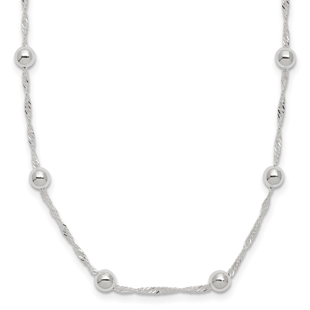 Sterling Silver Polished Beaded 18in Necklace (QG3779-18)