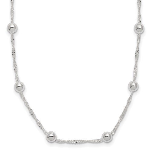 Sterling Silver Polished Beads Necklace with Singapore Chain, 18"