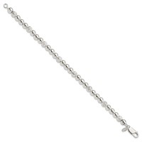 Sterling Silver Polished and Diamond-cut Beaded Bracelet, 7.5" view 2