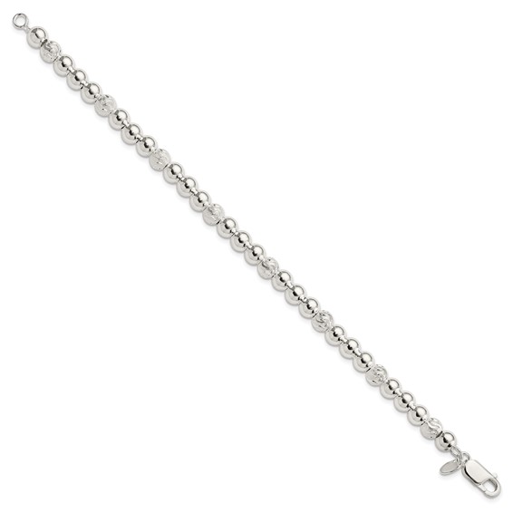Sterling Silver Polished Diamond-cut Beaded Bracelet