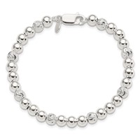 Sterling Silver Polished and Diamond-cut Beaded Bracelet, 7.5" view 4