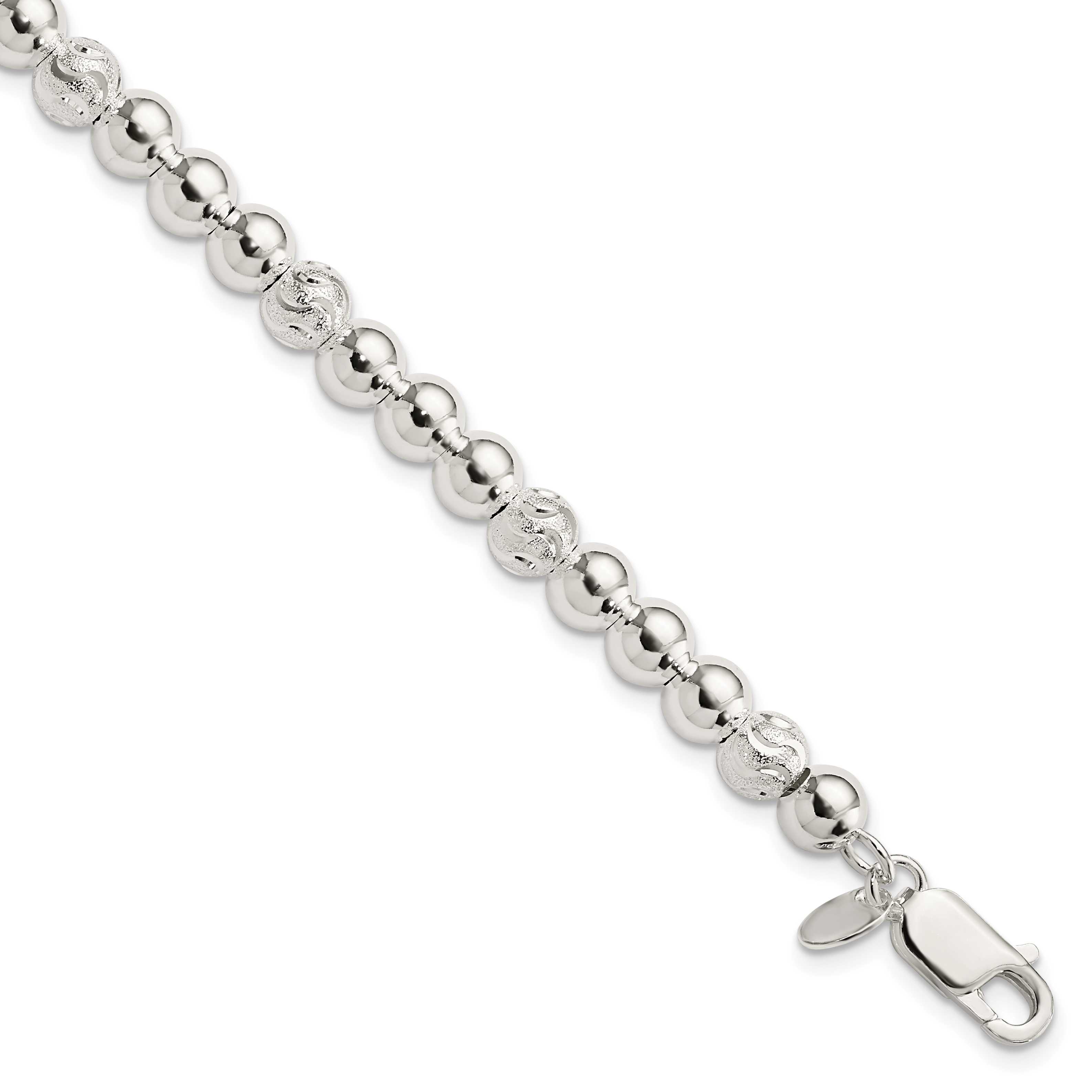 Sterling Silver Polished Diamond-cut Beaded Bracelet (QG3789-7.5)