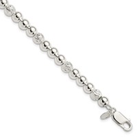 Sterling Silver Polished and Diamond-cut Beaded Bracelet, 7.5" view 1