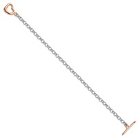 Sterling Silver Rhodium-plated Rose-tone Rolo Link Heart and Arrow Toggle Bracelet, 7.75" view 1
