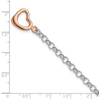 Sterling Silver Rhodium-plated Rose-tone Rolo Link Heart and Arrow Toggle Bracelet, 7.75" view 2