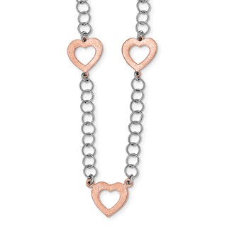 Sterling Silver Rhodium-plated Rose-tone Hearts w/ 2 in ext. Necklace