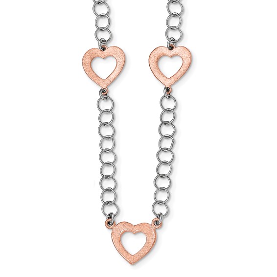 Sterling Silver Rhodium-plated Rose-tone Hearts w/ 2 in ext. Necklace