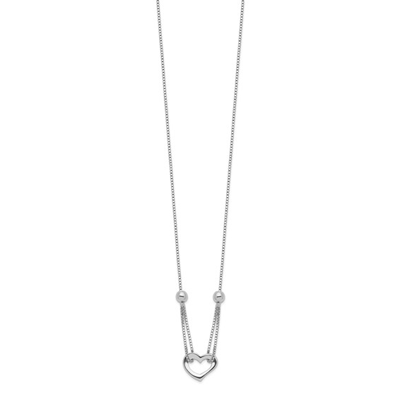 Sterling Silver Rhodium-plated Heart w/Box Chain Necklace