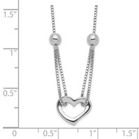 Sterling Silver Rhodium-plated Heart and Beads Necklace with Box Chain, 18" view 3