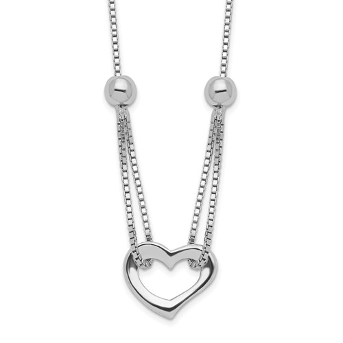 Sterling Silver Rhodium-plated Heart and Beads Necklace with Box Chain, 18"